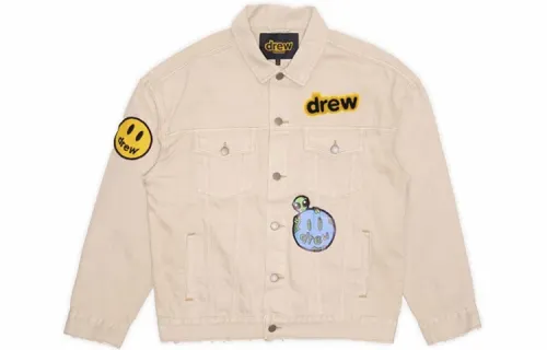 Drew house Letter Logo Series Denim Jackets Men's Khaki Lapel Moderate Straight Fit