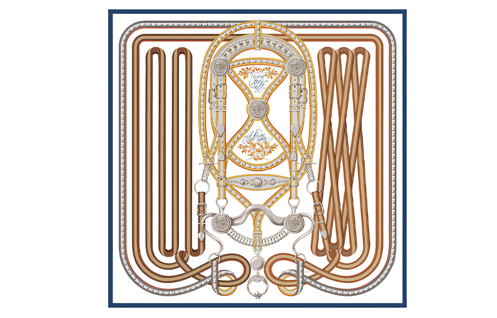 Шелковый платок Hermes HERMES “”90cm (бело-золотой)