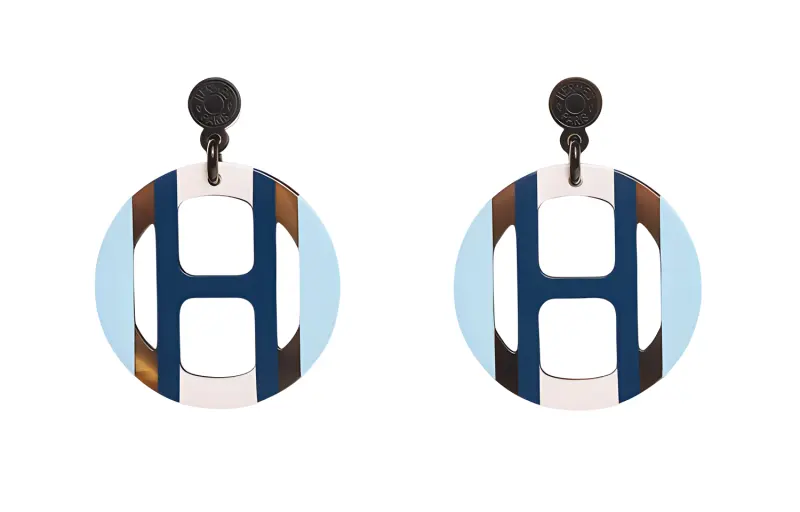 HERMES Ox Horn Earrings Women's Multicolor