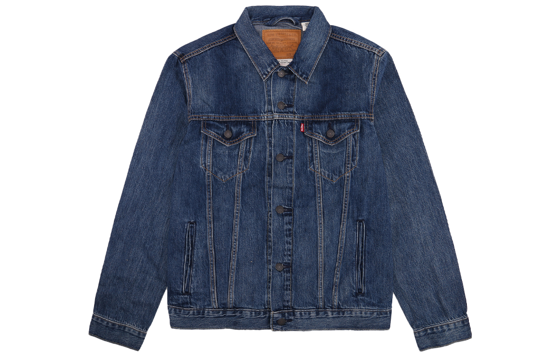 Сплошной цветовой воротник Леви длинный рукав джинсовый куртка мужской стиль голубой