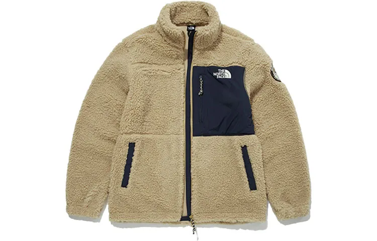 THE NORTH FACE Logo Letter Print Fleece Lined Stand Collar Fleece Jacket Unisex Khaki