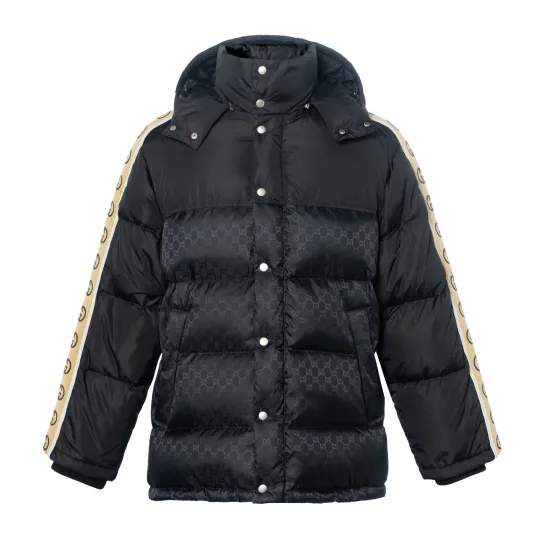 GUCCI Gg Jacquard Tape Sleeve Down Jacket
