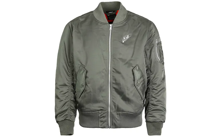 Nike Puffer Jackets Men's Green Baseball Collar Moderate Straight Fit