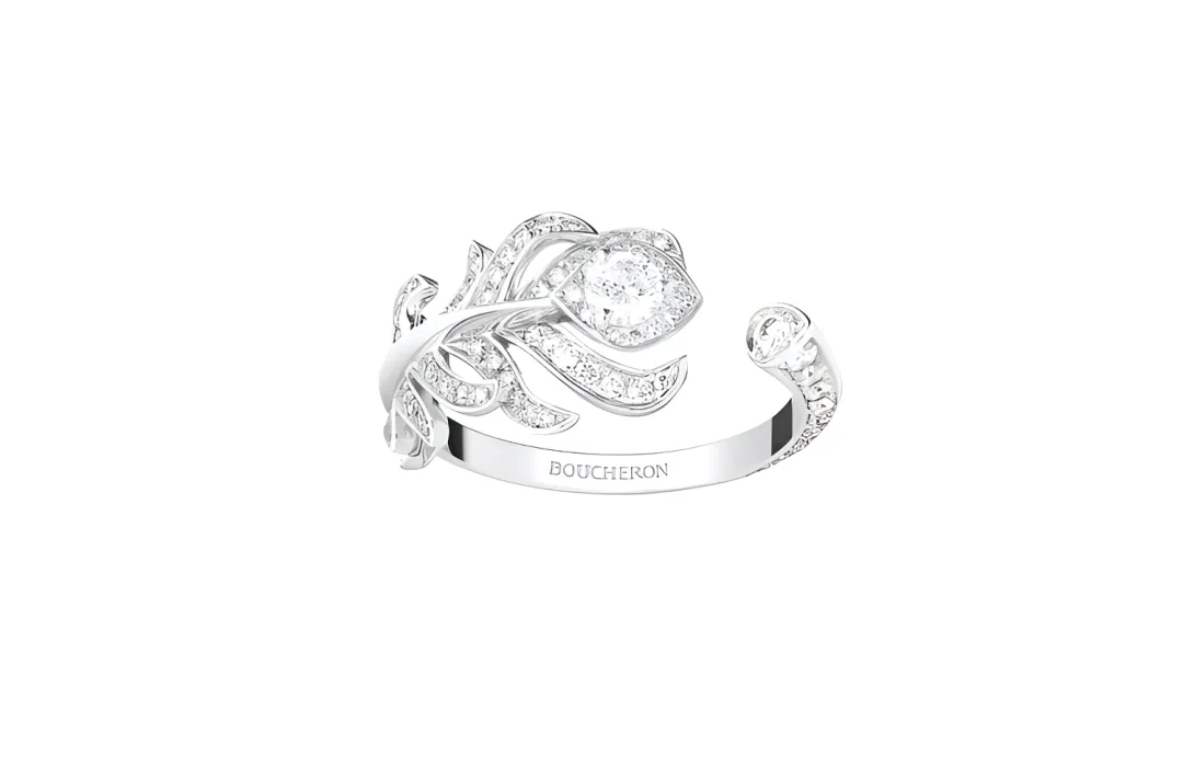 Boucheron 18kt White Gold Plume De Paon Small Diamond Ring