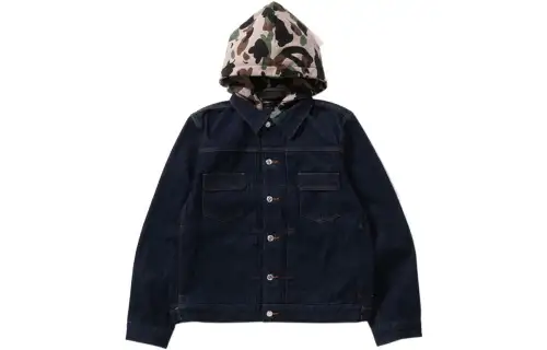 A BATHING APE Bape Denim Jackets Unisex Dark Blue Hooded Moderate Straight Fit