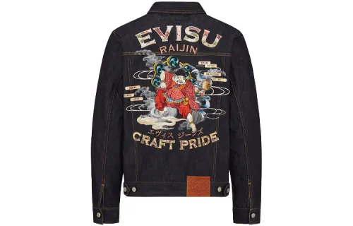 EVISU Denim Jackets Men's Denim Blue Lapel Moderate