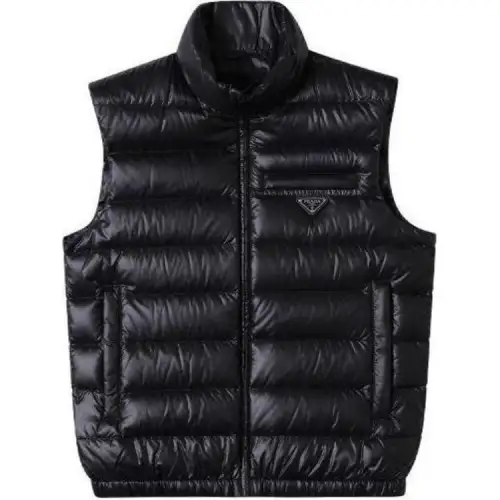 PRADA Vests Men's Black Stand Collar Moderate Other