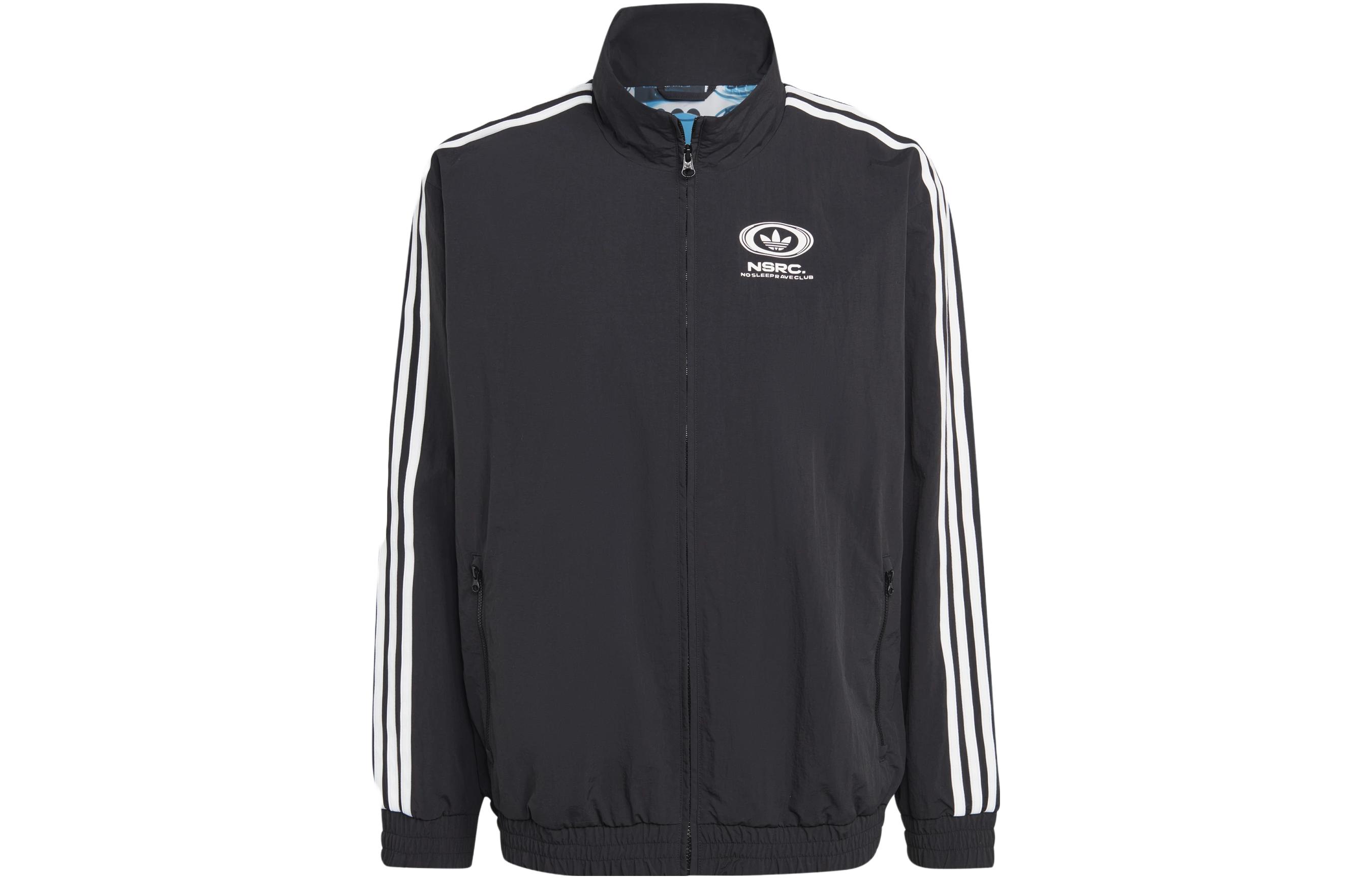 Adidas originals clothing, adidas originals x NSRC joint series brand logo printed zipper retro sports stand collar jacket jacket, same style for men and women, black