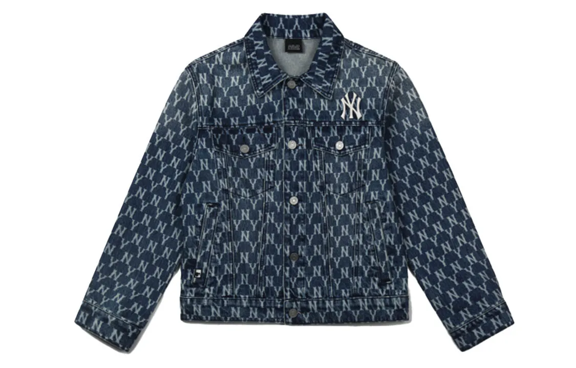 MLB Monogram Denim Jackets Unisex Denim Blue Lapel Moderate Straight Fit