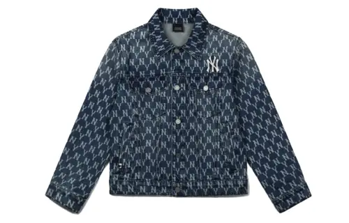 MLB Presbyopia Series New York Yankees Letters Printed Pure Cotton Denim Jacket Same Style for Men and Women Denim Blue