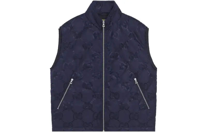 GUCCI Vests Men's Blue Stand Collar Moderate Other