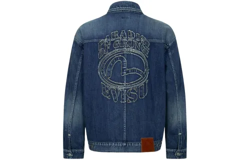 EVISU Denim Jackets Men's Denim Blue Lapel Moderate Straight Fit