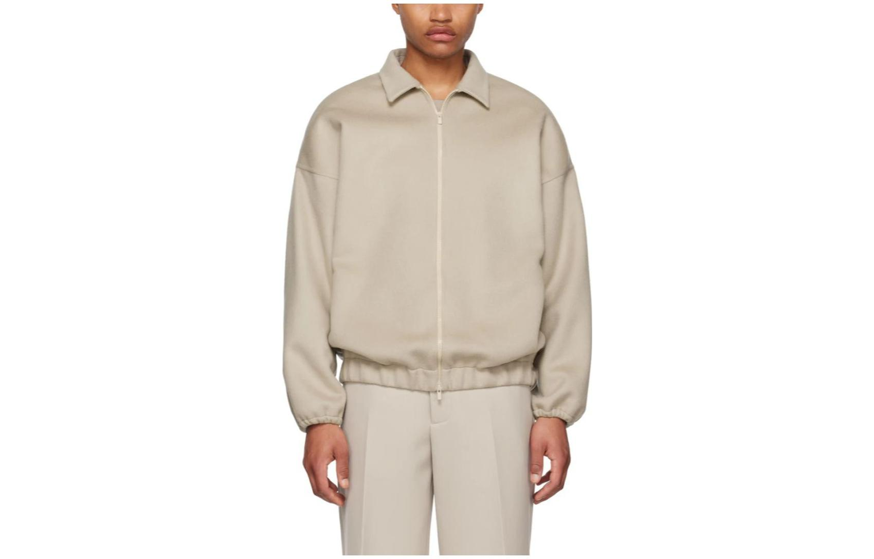 Fear of God SS23 Eternal Series Virgin wool- and cashmere-blend melton jacket Dusty beige solid color elastic hem and cuffs back collar leather patch long-sleeved jacket jacket men's taupe