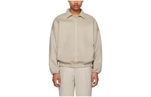 Fear of God SS23 Eternal Series Virgin wool- and cashmere-blend melton jacket Dusty beige solid color elastic hem and cuffs back collar leather patch long-sleeved jacket jacket men's taupe