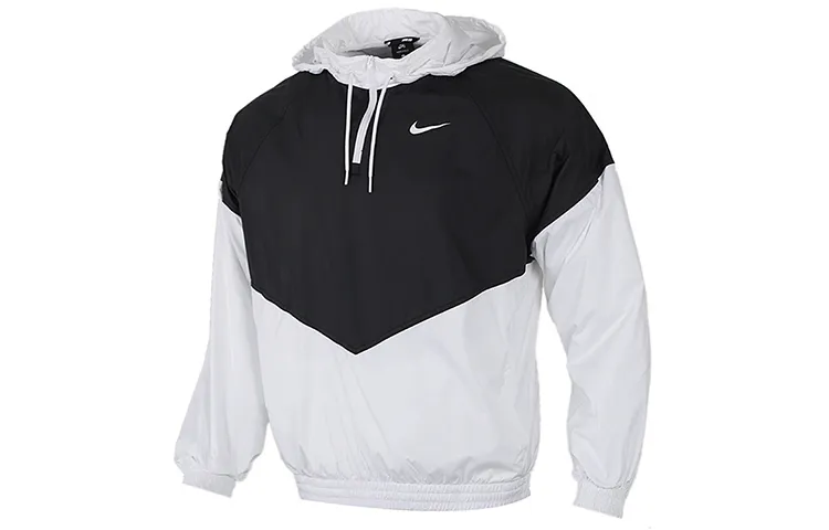 Nike Windbreaker Jackets Men's Black White Hooded Moderate