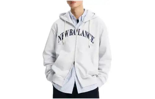 New Balance Uni Heritage Zipper Hood Semi Loose Jackets & Coats Men's Light Gray