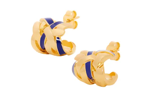 LOEWE 925 Sterling Silver Earrings Unisex Gold/Midnight Blue