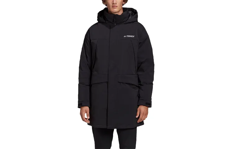 Adidas Down Jackets Men's Black Hooded Moderate