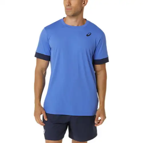 ASICS T Shirts Men's Blue Crew Neck Moderate Straight Fit