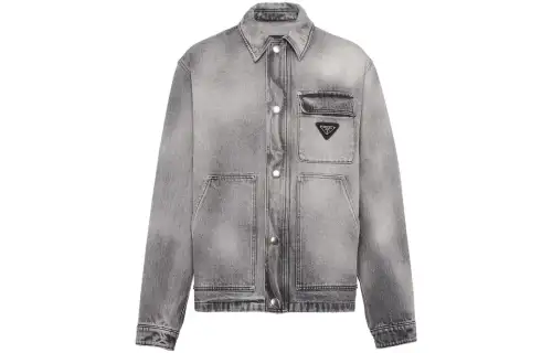 PRADA Denim Jackets Men's Gray Lapel Moderate Straight Fit