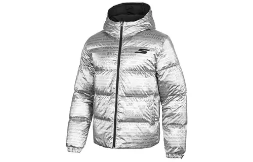 Skechers Down Jackets Men's All Over Print Silver 01P6 Hooded Moderate Reversible