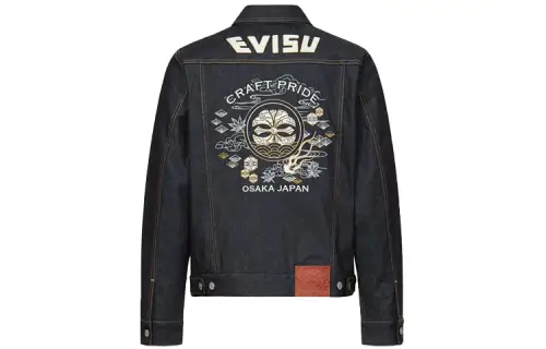 EVISU Denim Jackets Men's Denim Blue Lapel Moderate Straight Fit