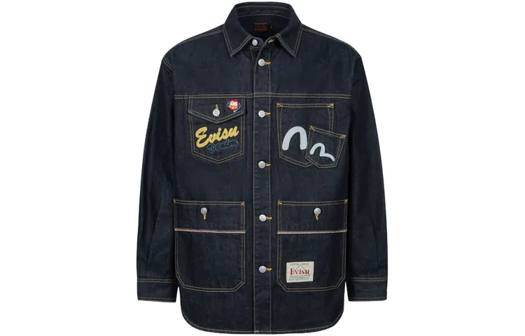 EVISU Denim Jackets Men's Denim Blue Lapel Moderate Other