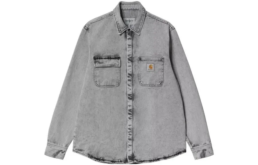 Carhartt WIP Denim Jackets Men's Black Gray Color Lapel Moderate Straight Fit