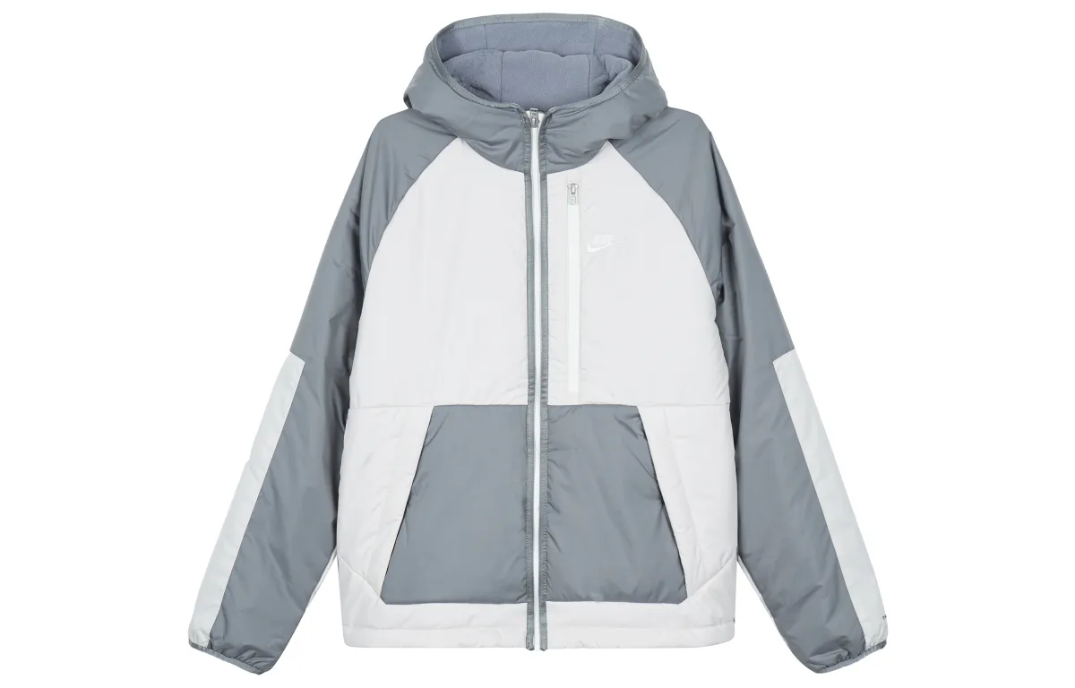 Nike Puffer Jackets Men's Gray Hooded Moderate Patchwork Puffer Jacket