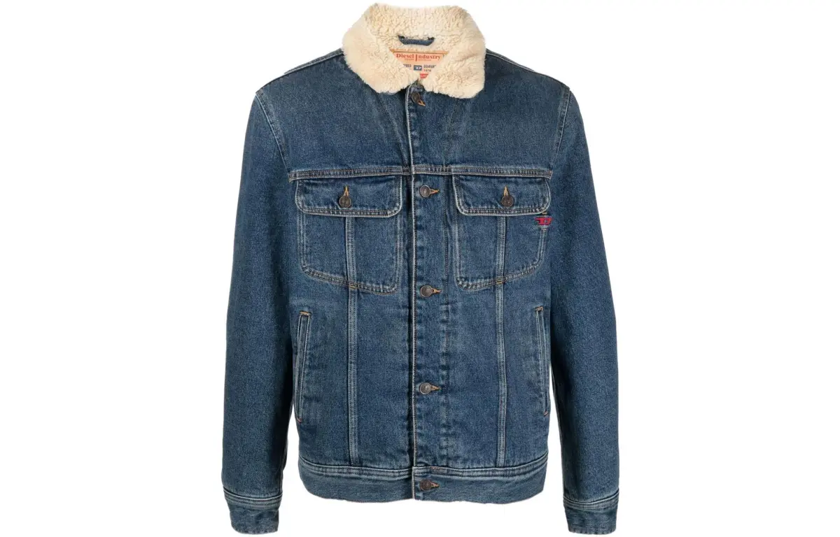DIESEL Barnfit Washed Single Breasted Fleece Lined Denim Jacket Men's
