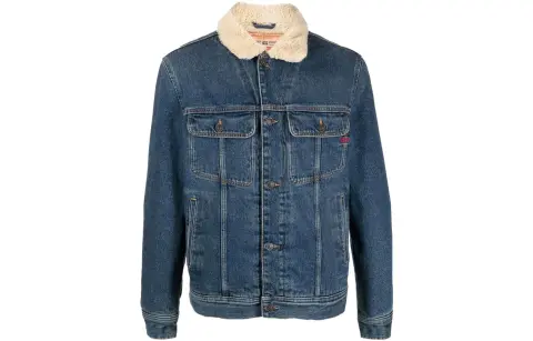 DIESEL Barnfit Washed Single Breasted Fleece Lined Denim Jacket Men's