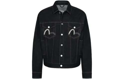 EVISU Denim Jackets Men's Denim Blue Lapel Moderate Straight Fit