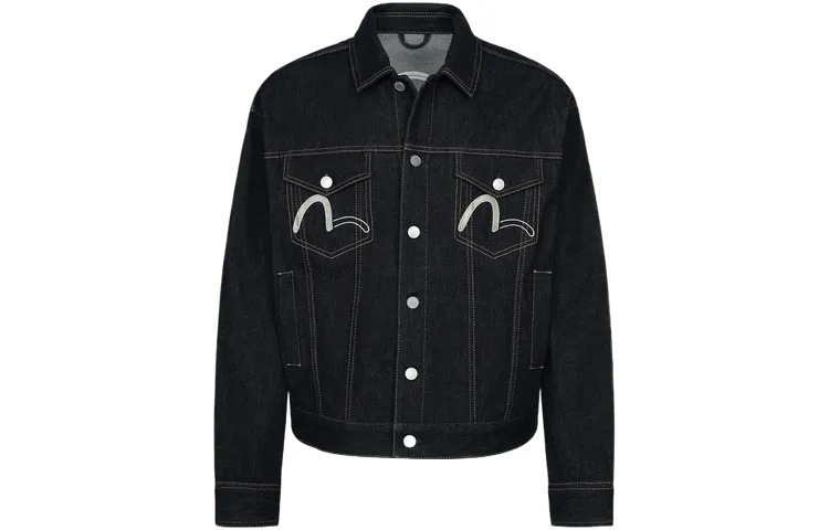 EVISU Denim Jackets Men's Denim Blue Lapel Moderate Straight Fit