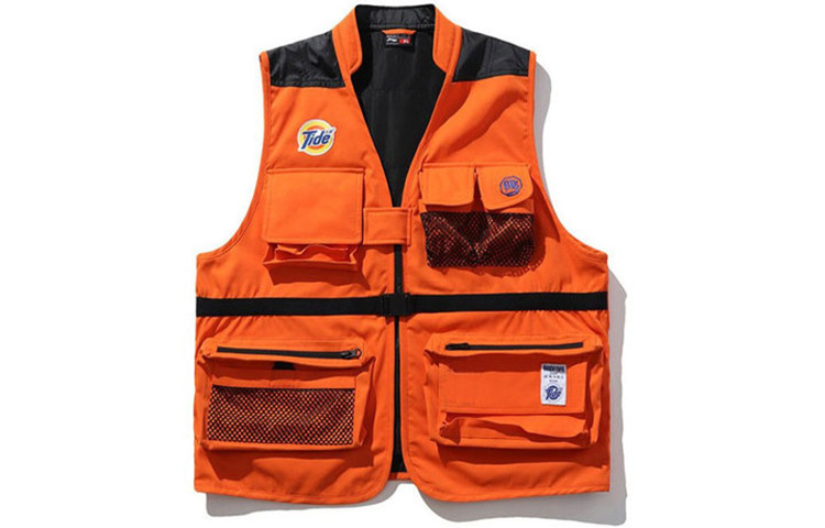 Li Ning X Tide Vests Men's Orange V Neck Moderate Workwear