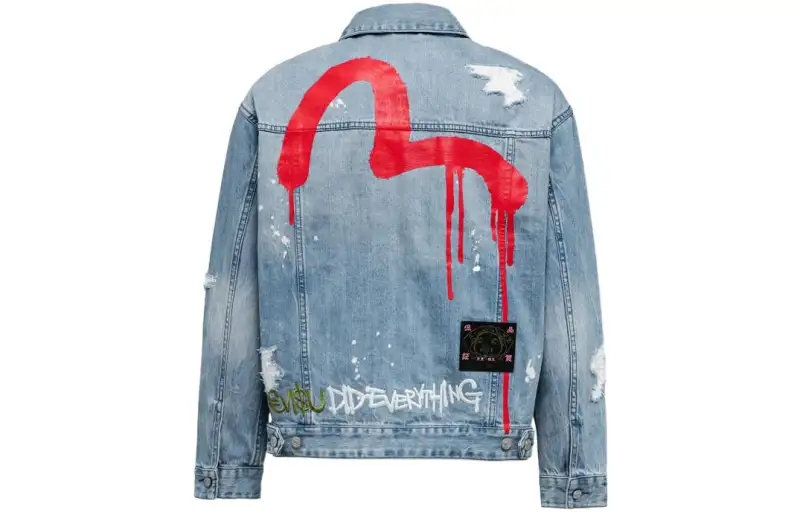 EVISU Denim Jackets Men's Blue Lapel Moderate Straight Fit