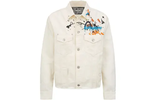 EVISU Denim Jackets Men's Ecru Lapel Moderate Straight Fit