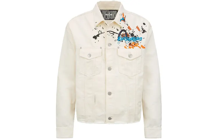 EVISU Denim Jackets Men's Ecru Lapel Moderate Straight Fit