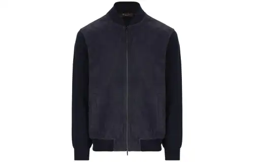 Loro Piana Jackets Men's Navy Blue Baseball Collar Moderate Other