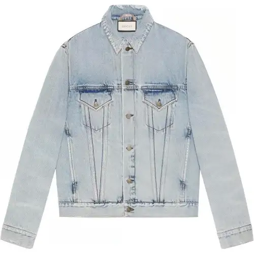 GUCCI Denim Jackets Men's Blue Lapel Moderate Straight Fit