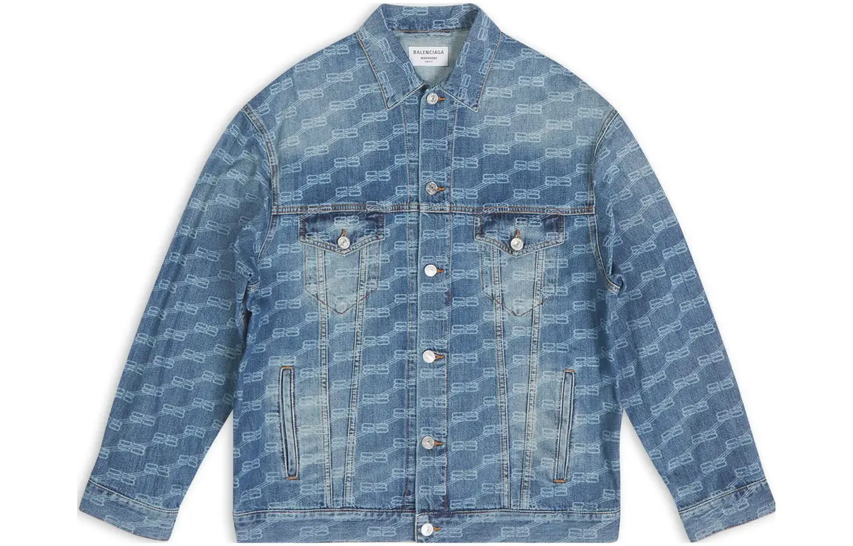 Balenciaga FW22 Denim Jacket Unisex Fitted Style Blue