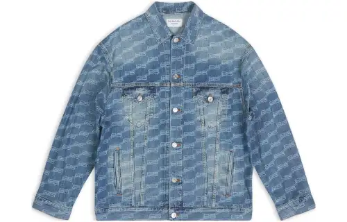 Balenciaga FW22 Denim Jacket Unisex Fitted Style Blue