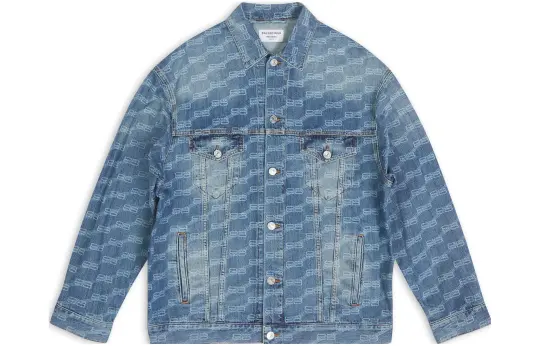 Balenciaga FW22 Denim Jacket Unisex Fitted Style Blue