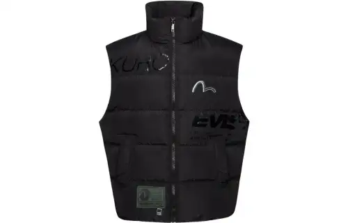 EVISU Vests Men's Black Stand Collar Moderate Other