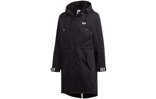 Adidas Originals Long Pad Parka Fleece Lined Thermal Turtleneck Mid Length Hooded Coat Puffer Jacket Men's Black