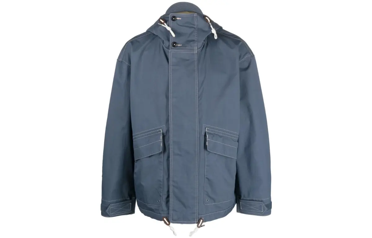 contrast-stitch hooded windbreaker