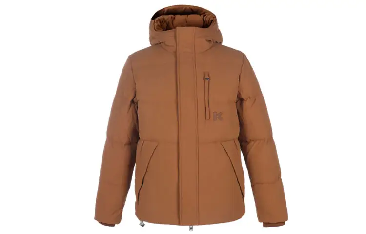 KENZO Down Jackets Men's Light Coffee Hooded Moderate Quilted Down Jacket