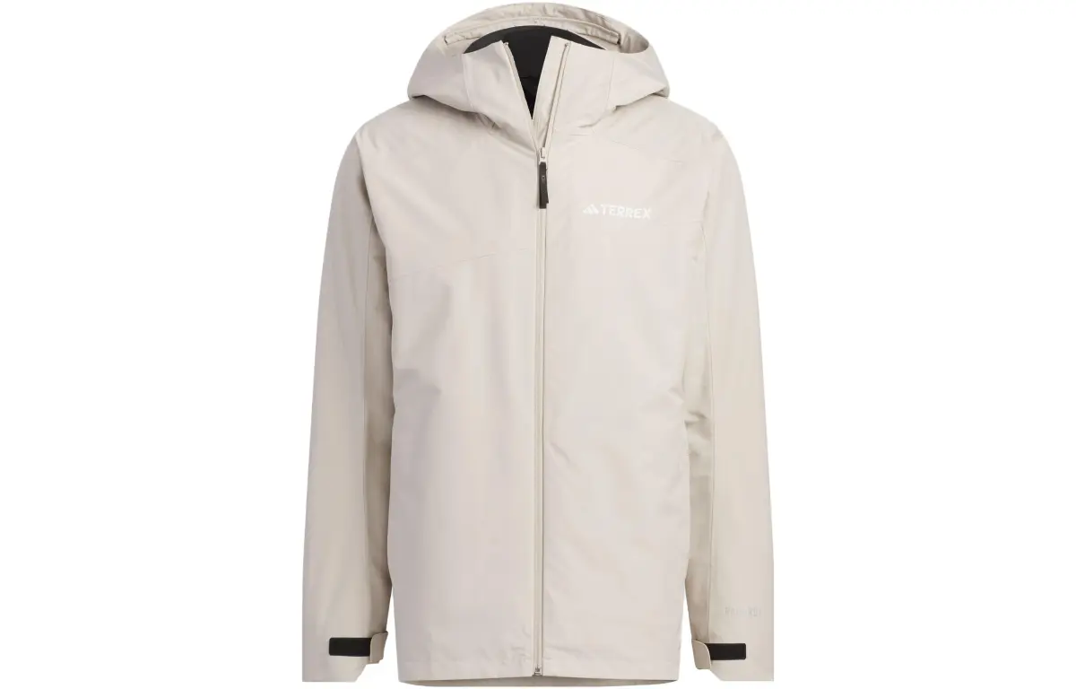 Adidas Windbreaker Jackets Men's Light Khaki Hooded Moderate Straight Fit