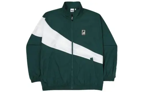 FILA Jackets Unisex Green Stand Collar Moderate Wind Shell