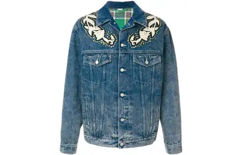 【Previous Season】GUCCI Logo print denim jacket with floral appliqués