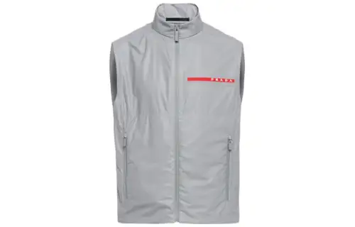 PRADA Vests Men's Silver Stand Collar Thin